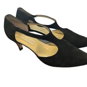 Calico C-Rush Black Leather Suede Heels Full Toe Side Straps Size 9.5